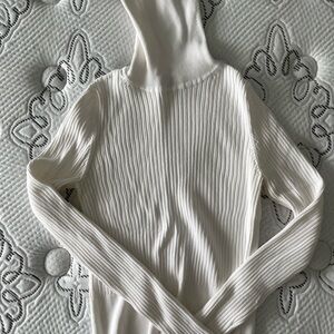 Mango White Ribbed Turtleneck Crop Top